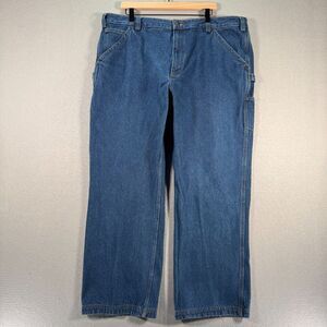 Duluth Trading Co Carpenter Jeans Mens 44x30 Blue Straight Leg Workwear Outdoors